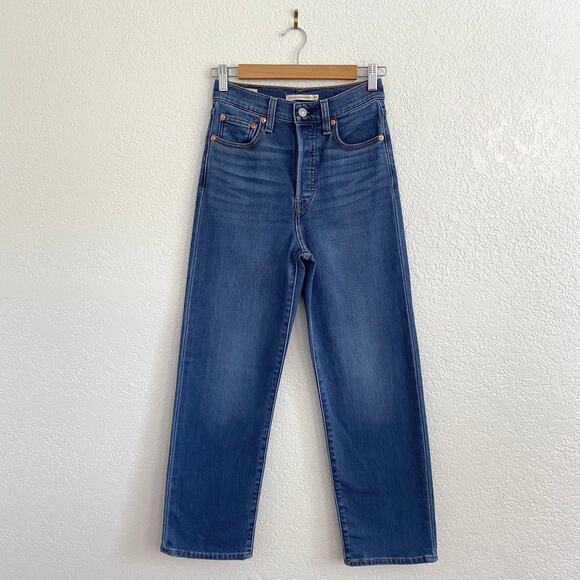 Levi’s Premium Ribcage Straight Ankle Jeans Medium Blue Women’s Size 24 - Picture 4 of 16